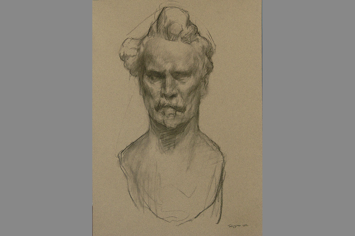 Desenho em carvão a partir da obra Henri de Rochefort de Rodin