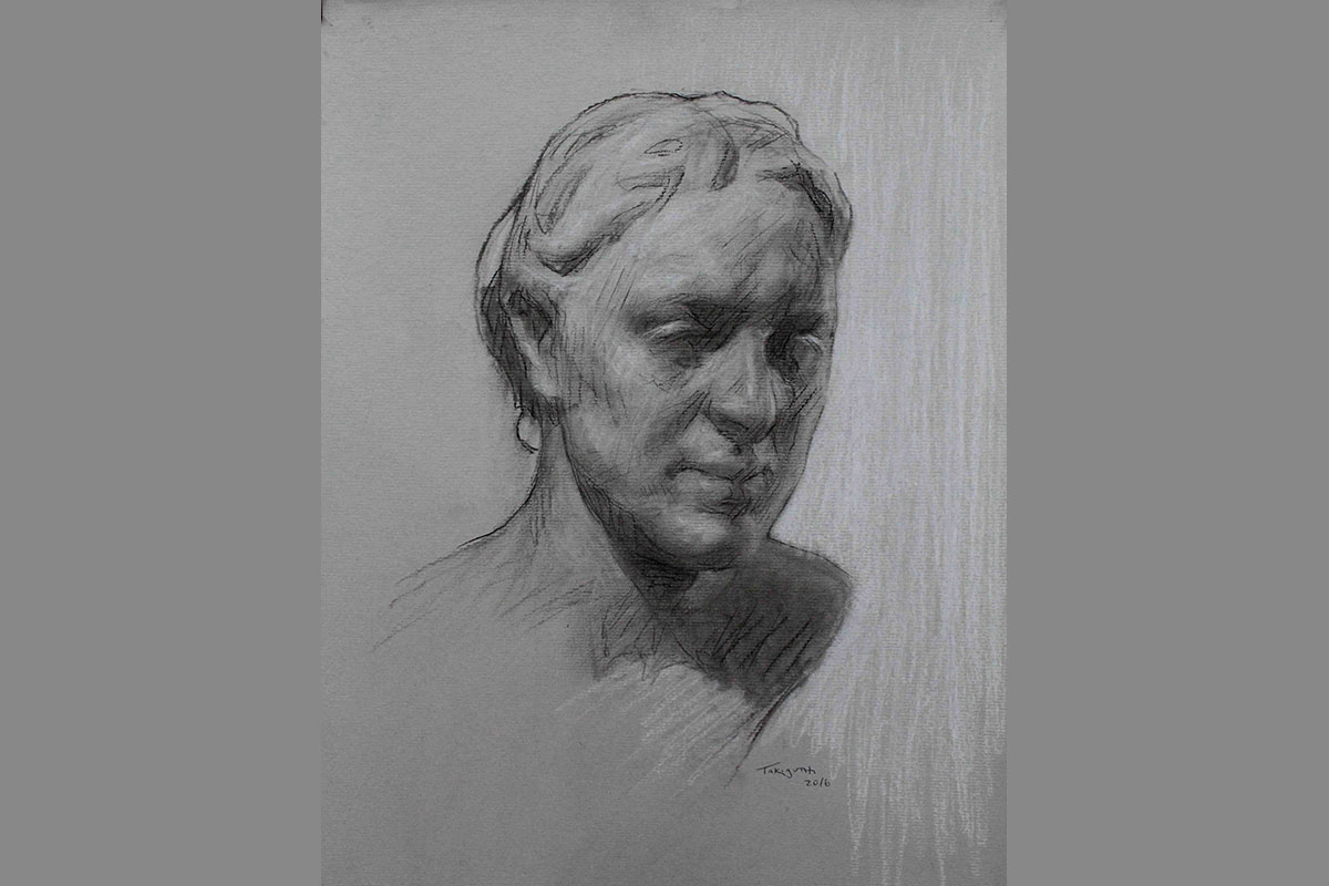 Desenho em carvão a partir da obra Mrs Russell de Rodin