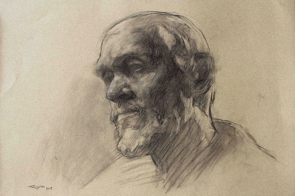 Desenho em carvão a partir da obra The Burghers of Calais de Rodin 3