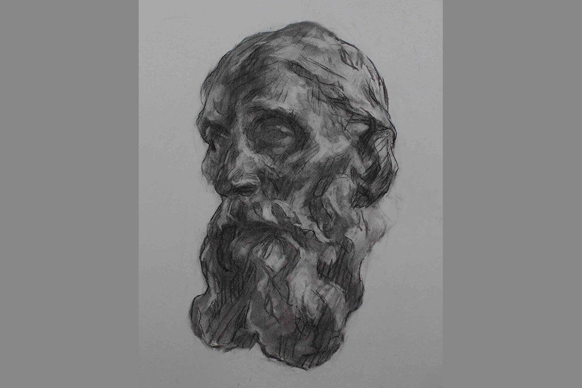 Desenho em carvão a partir da obra The Burghers of Calais de Rodin 4