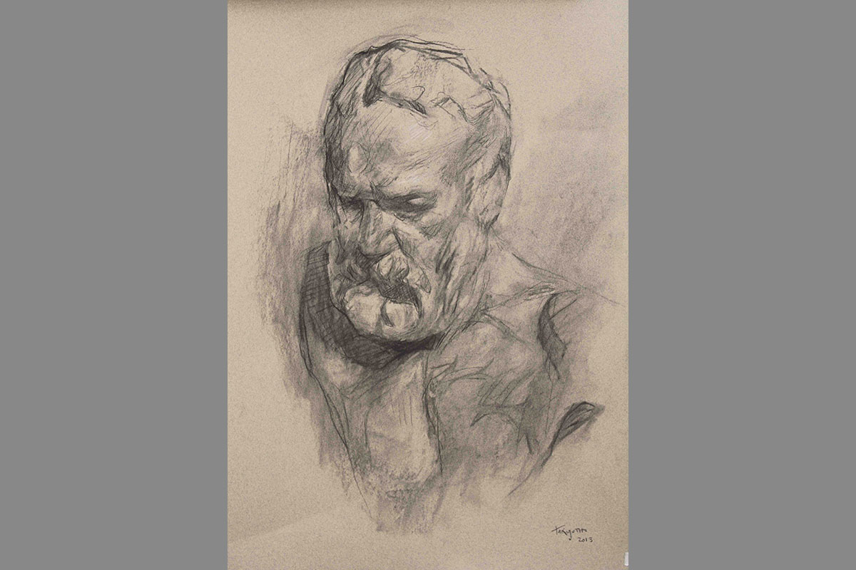 Desenho em carvão a partir da obra Victor Hugo, de Rodin