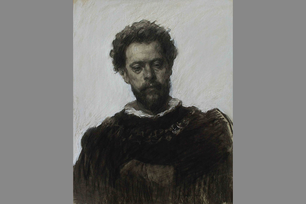 Estudo em carvão e pastel branco a partir da obra Ator Alexander Lensky Pavlovich, de Ivan Kramskoi