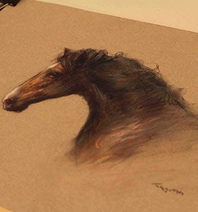 Arte Realista de Takiguthi: Desenho de cavalo em carvão executado